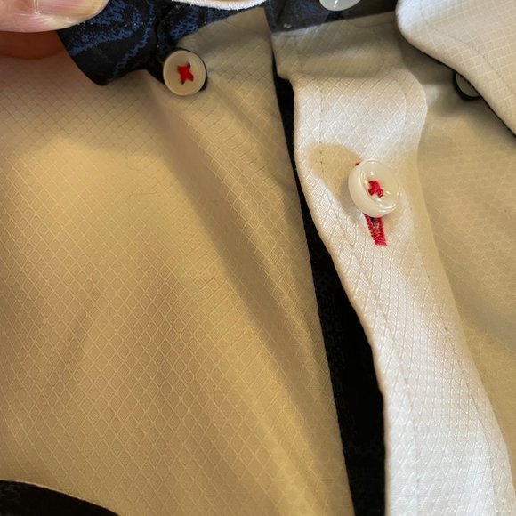 Texture Pure Cotton shirt with Blue jacqard fabric inset - Picture 4 of 5